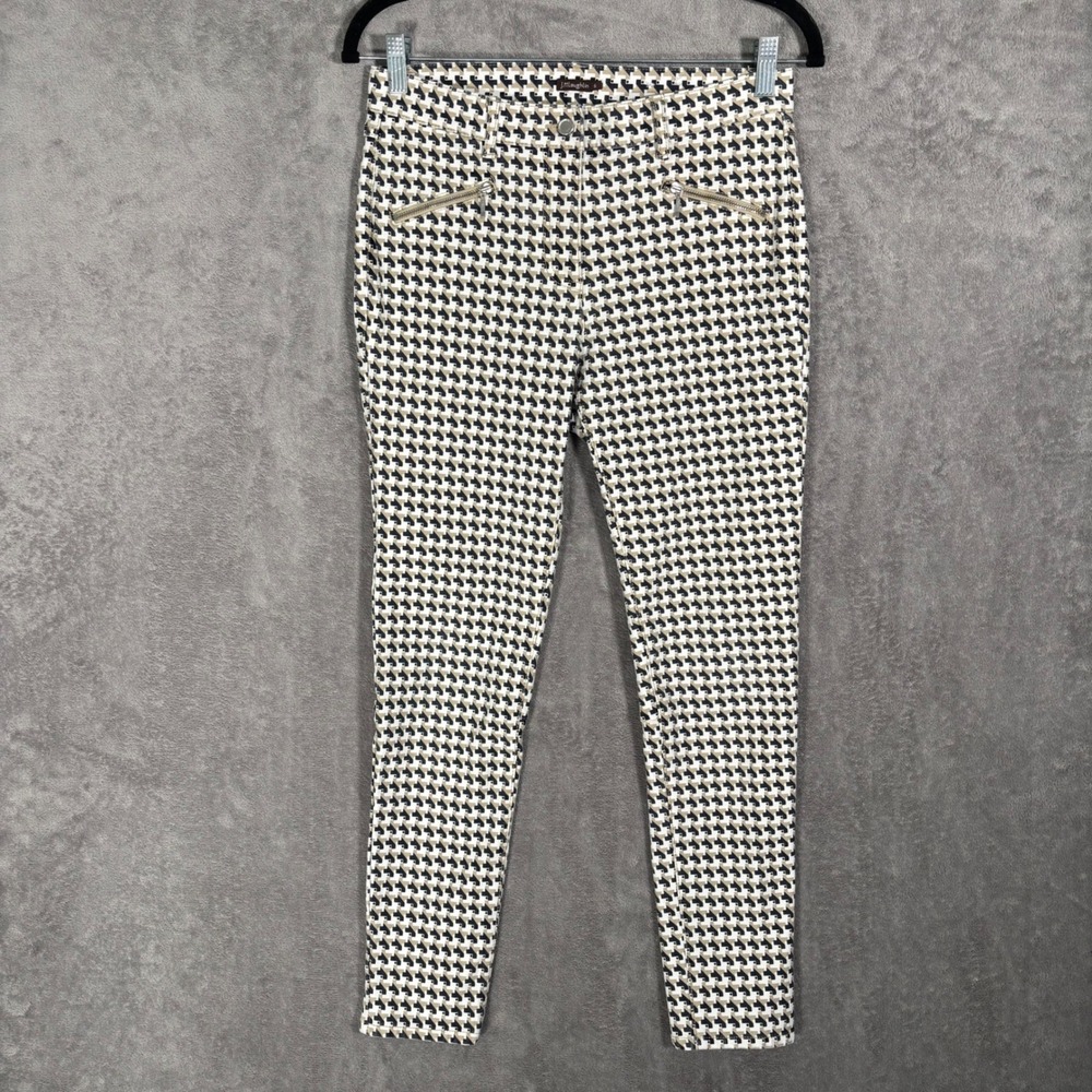 J.McLaughlin Women 6 Geometric Houndstooth Skinny Ankle Zip Pants Black White